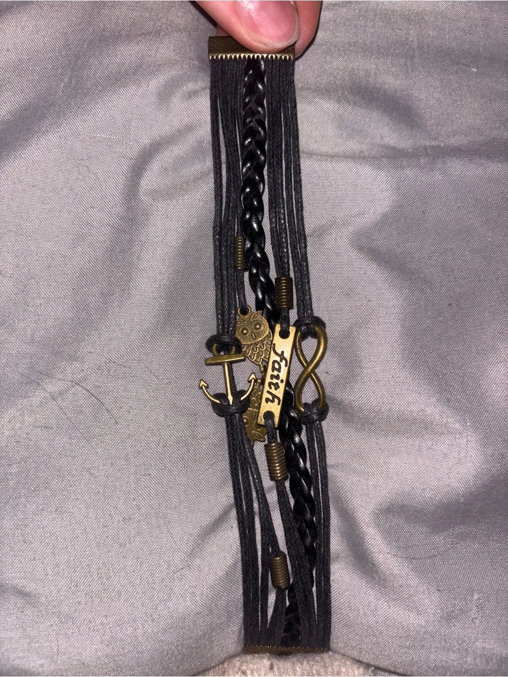 Men's Black Multi-Strand Faith Anchor Infinity Bracelet